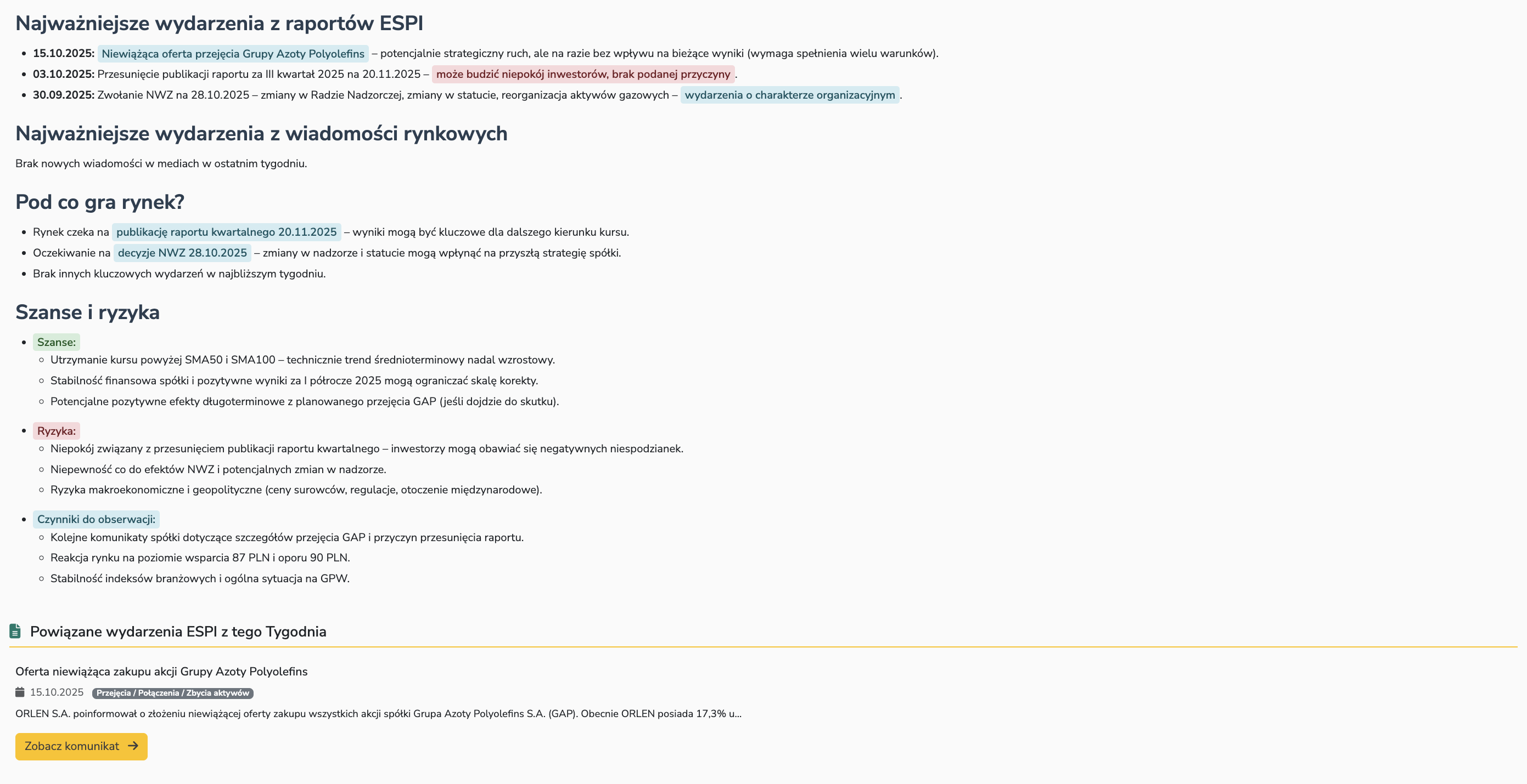 Źródła danych wykorzystywane w AI alertach tygodniowych