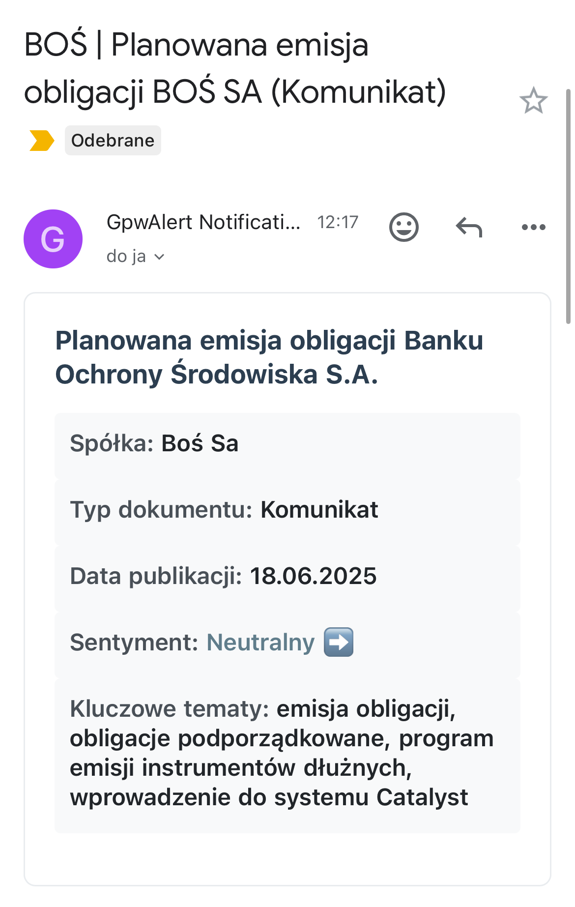 Przykład alertu - BOS