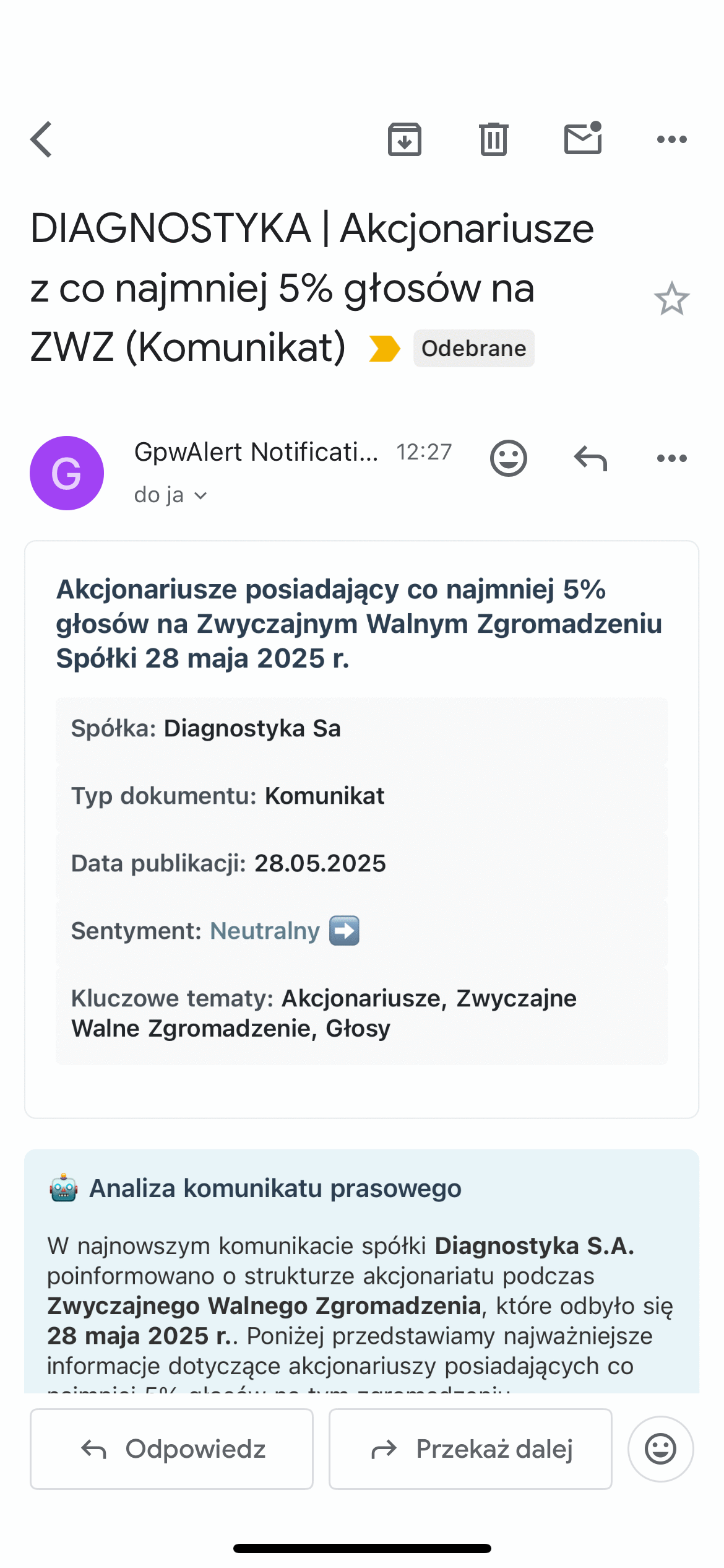 Przykład AI alertu ESPI