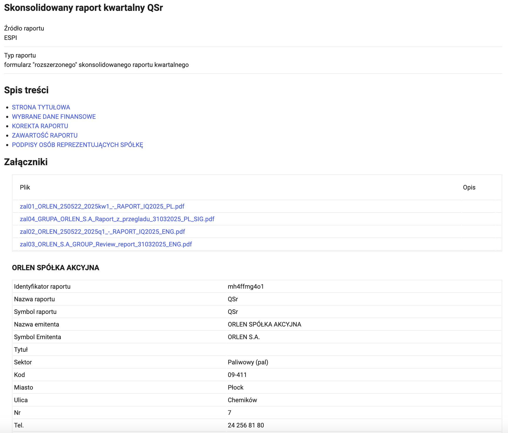 Przykładowy komunikat ESPI w serwisie PAP Biznes