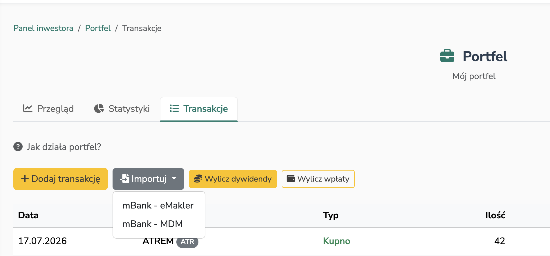 Automatyczne wyliczanie dywidend i got&oacute;wki na podstawie historii transakcji w GpwAlert